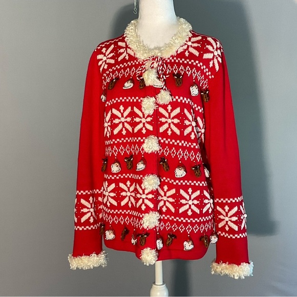 Just B Lg Cutest “Ugly Christmas Sweater”, Felt/Beaded Stuffed Reindeer, Santas - Picture 16 of 16